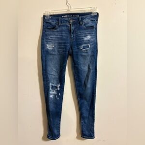 American Eagle Outfitters Women’s SZ 4 blue jeans distressed skinny fit jeggings